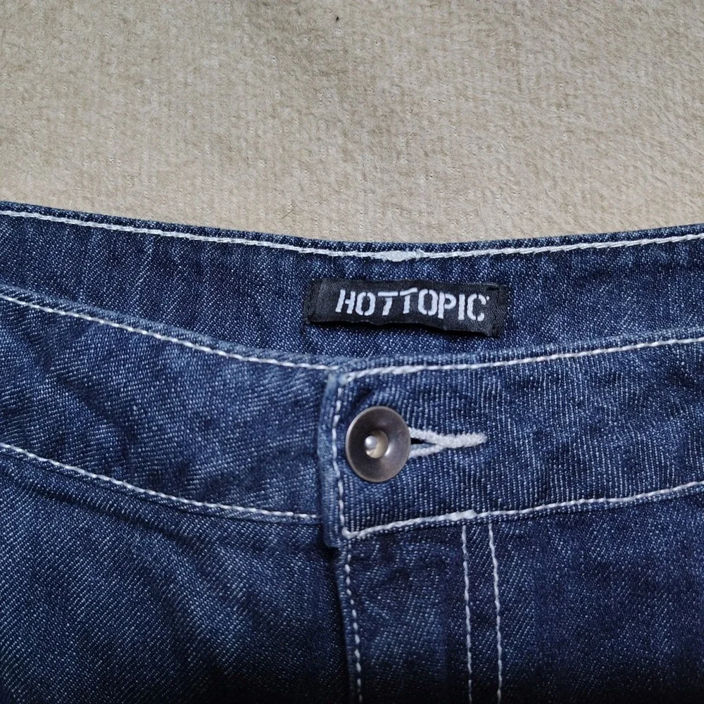 Hot Topic Denim Cutoff Jeans Straps Baggy Cargo Y2K Emo Goth Grunge Dark Blue 19